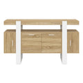 **Meuble de rangement moderne avec surface en bois et structure blanche**