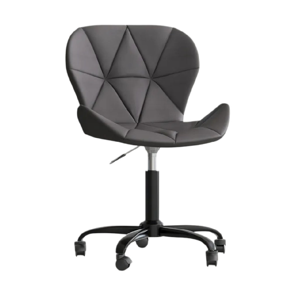 **Titre technique : Chaise de bureau ergonomique en tissu gris avec base pivotante et roulettes**